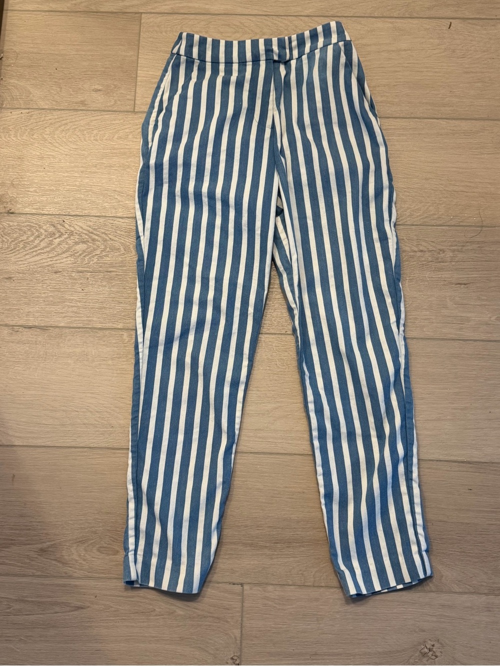 MAJORELLE Blue and White Striped Trousers